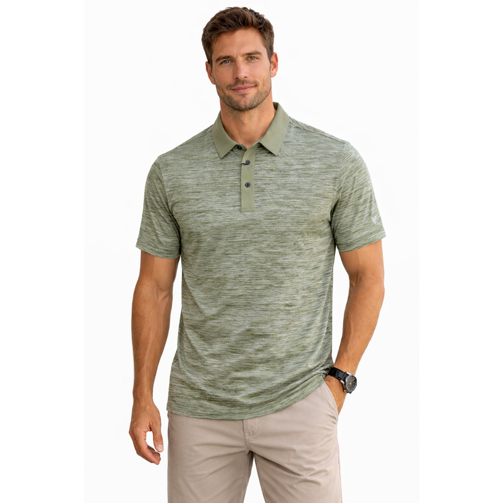 Men’s Short Sleeve Collared Polo Shirt–Olive Green Heather–Size L – NWT